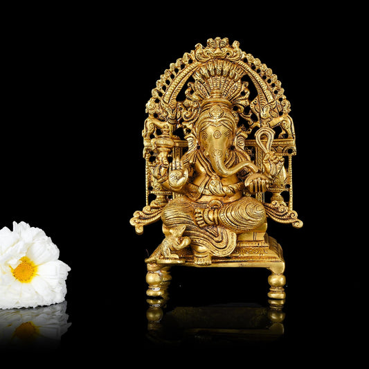 Brass Superfine Singhasan Ganesha Idol (8 Inch)