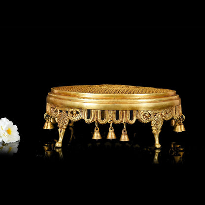 Brass Ethnic Chowki With Hanging Bells (5 Inch)