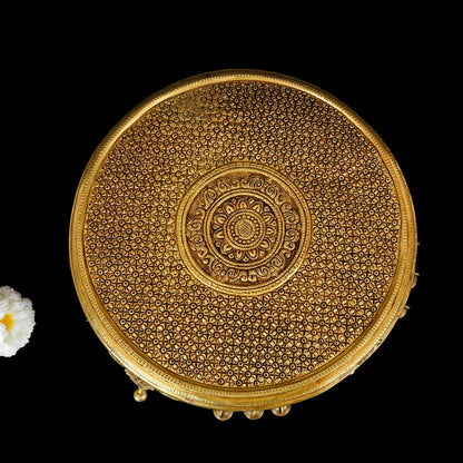 Brass Ethnic Chowki With Hanging Bells (5 Inch)