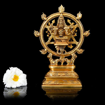 Brass Superfine Vishnu Narasimha Chakratalwar Statue (9.5 Inch)