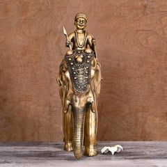Brass Lord Indra On Elephant Airavata Statue (25 Inch)