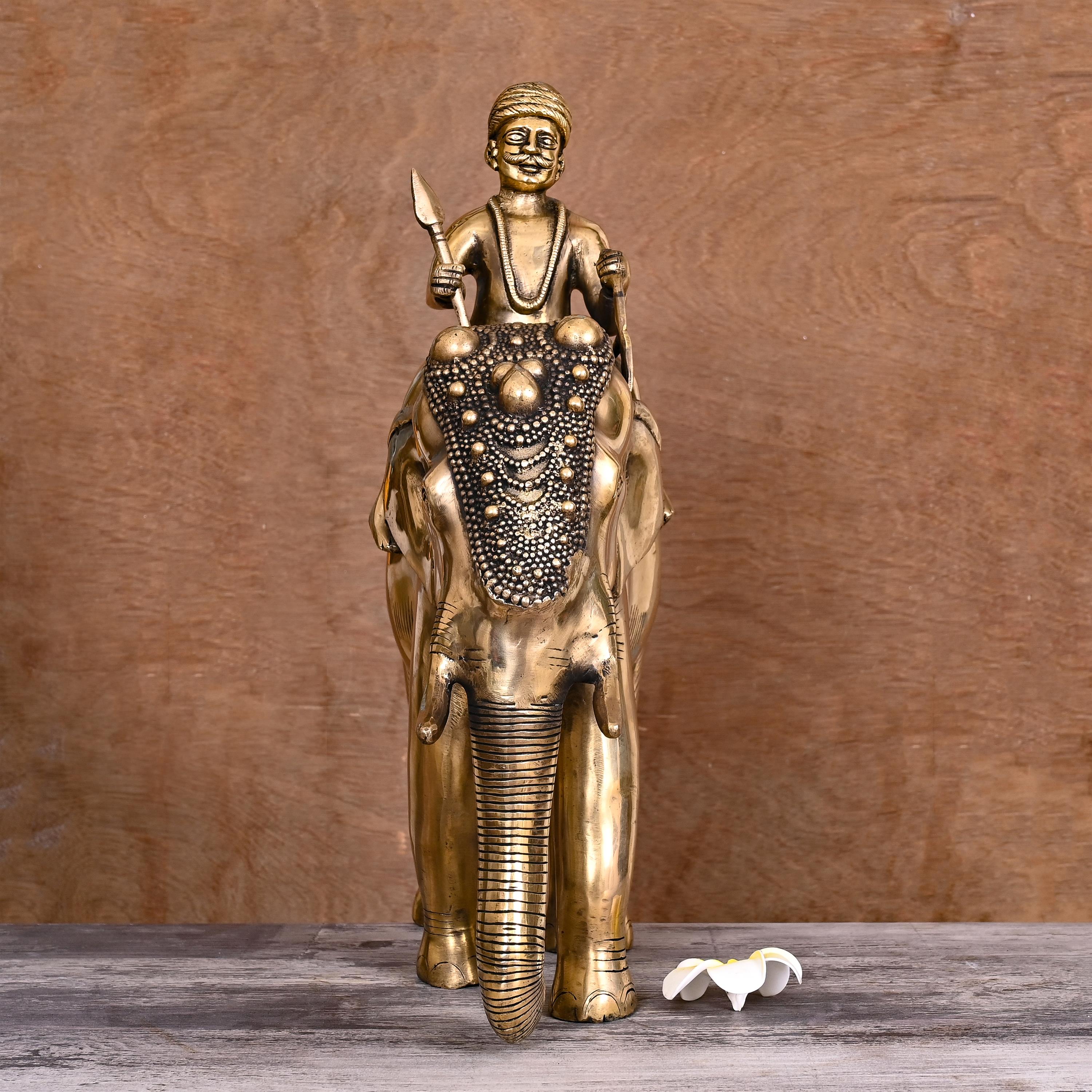 Brass Lord Indra On Elephant Airavata Statue (25 Inch)