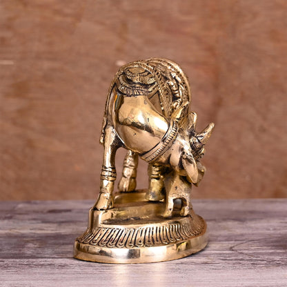 Brass Kamdhenu Cow With Calf Idol (4.5 Inch)