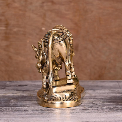 Brass Kamdhenu Cow With Calf Idol (4.5 Inch)