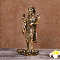 Brass Goddess Lakshmi Idol on lotus (10 Inch)