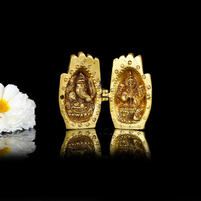 Brass Superfine Ganesha And Lakshmi in Blessing Hands (3 Inch)