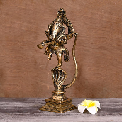 BRASS LORD DANCING GANESHA ON SNAKE (10.5")