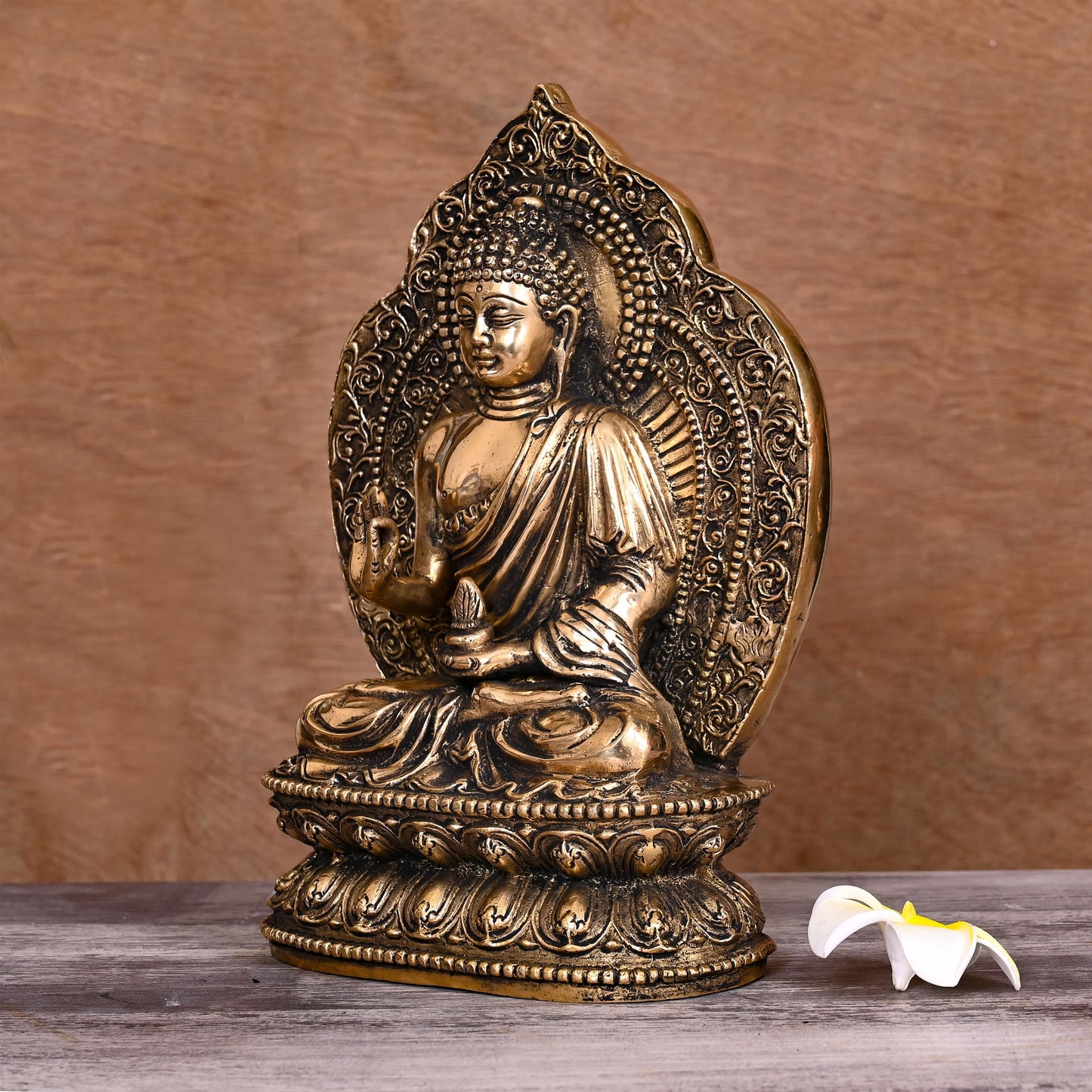 BRASS HANDCARVED BLESSING BUDDHA STATUE (10.5")