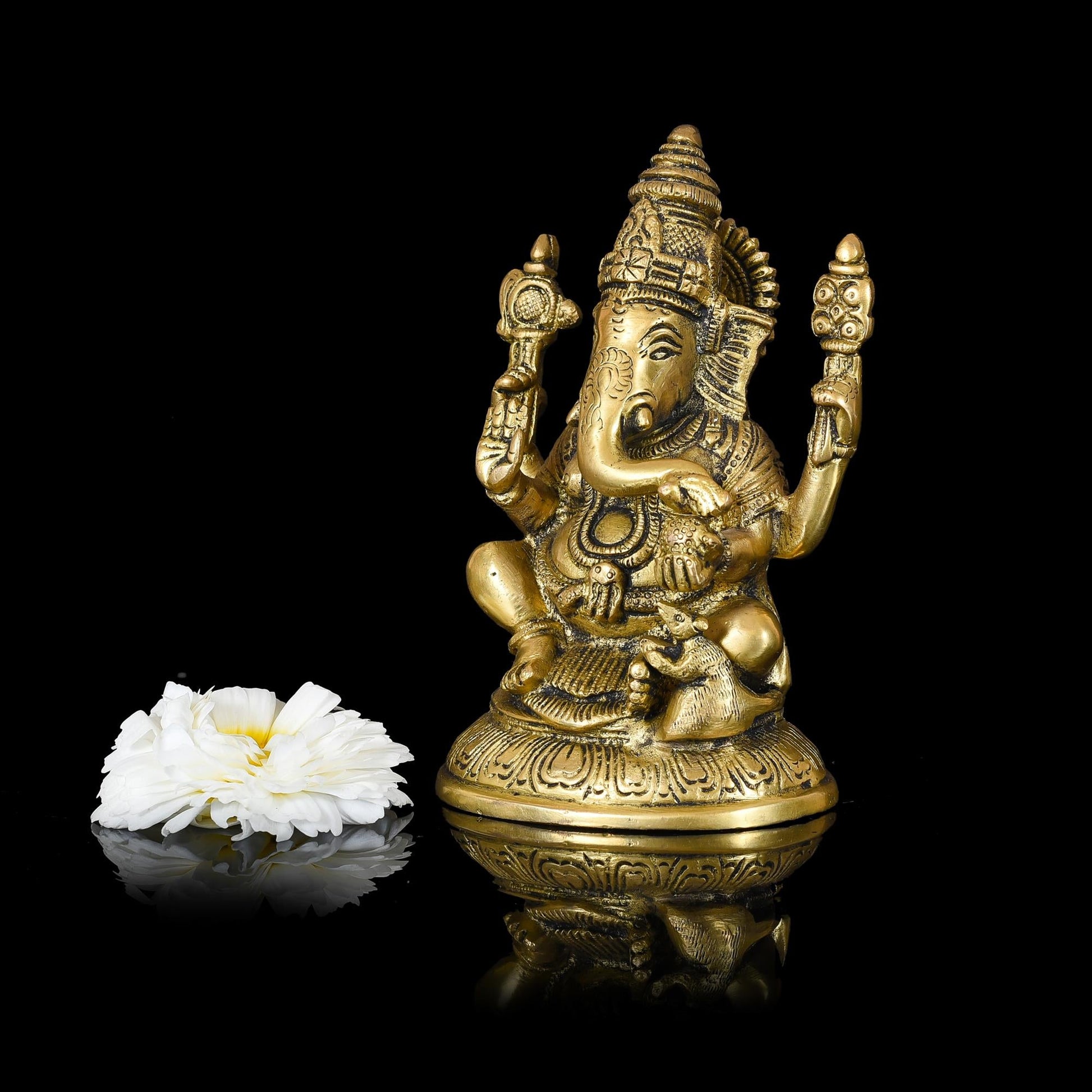 Brass Blessing Ganesha Idol (6 Inch)