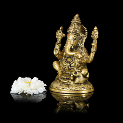Brass Blessing Ganesha Idol (6 Inch)