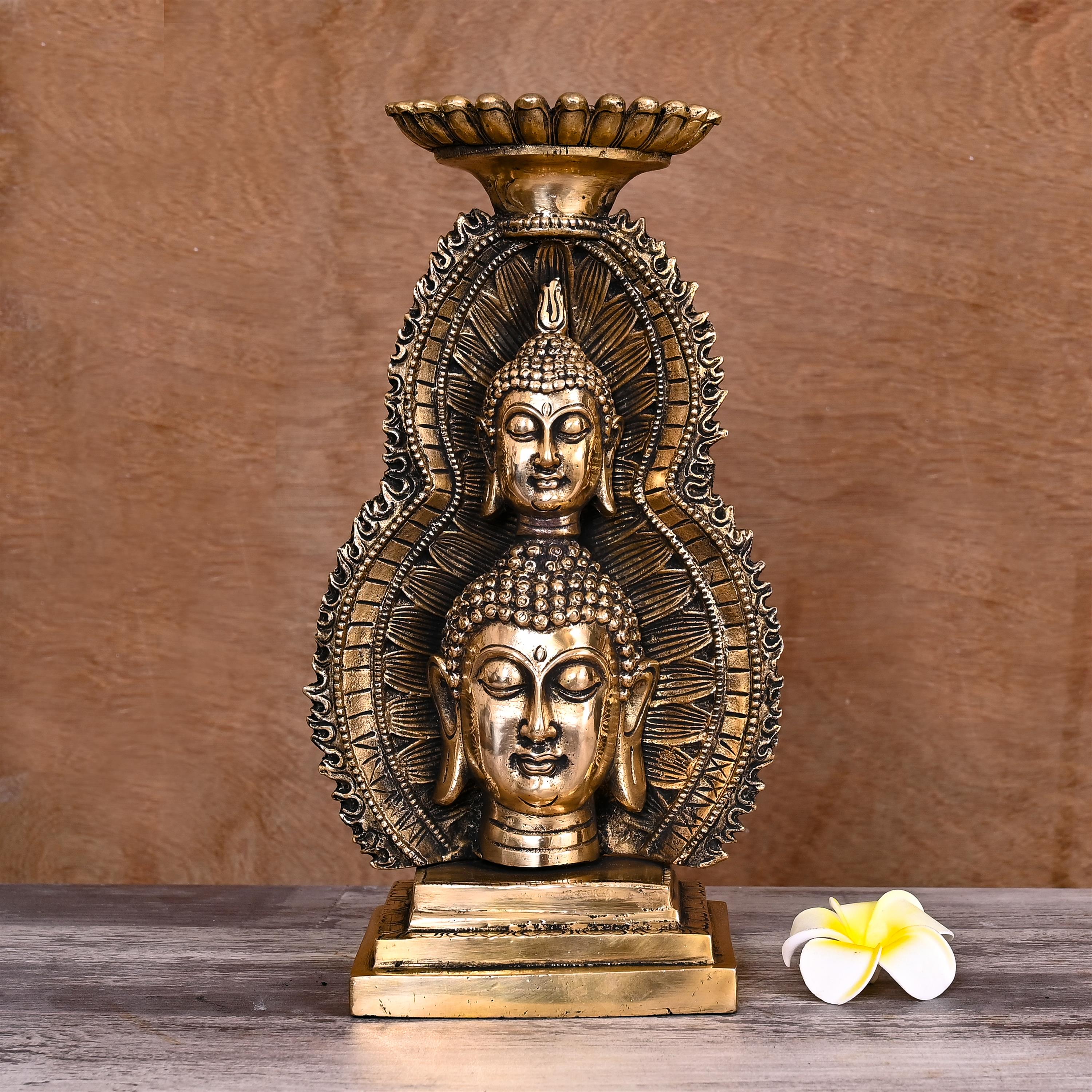 Brass Buddha Head Candle Holder  (11.8 Inch)
