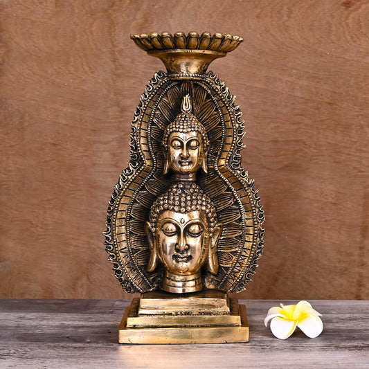 Brass Buddha Head Candle Holder  (11.8 Inch)