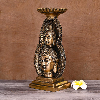 Brass Buddha Head Candle Holder  (11.8 Inch)