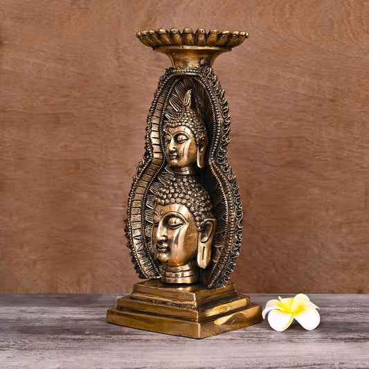 Brass Buddha Head Candle Holder  (11.8 Inch)