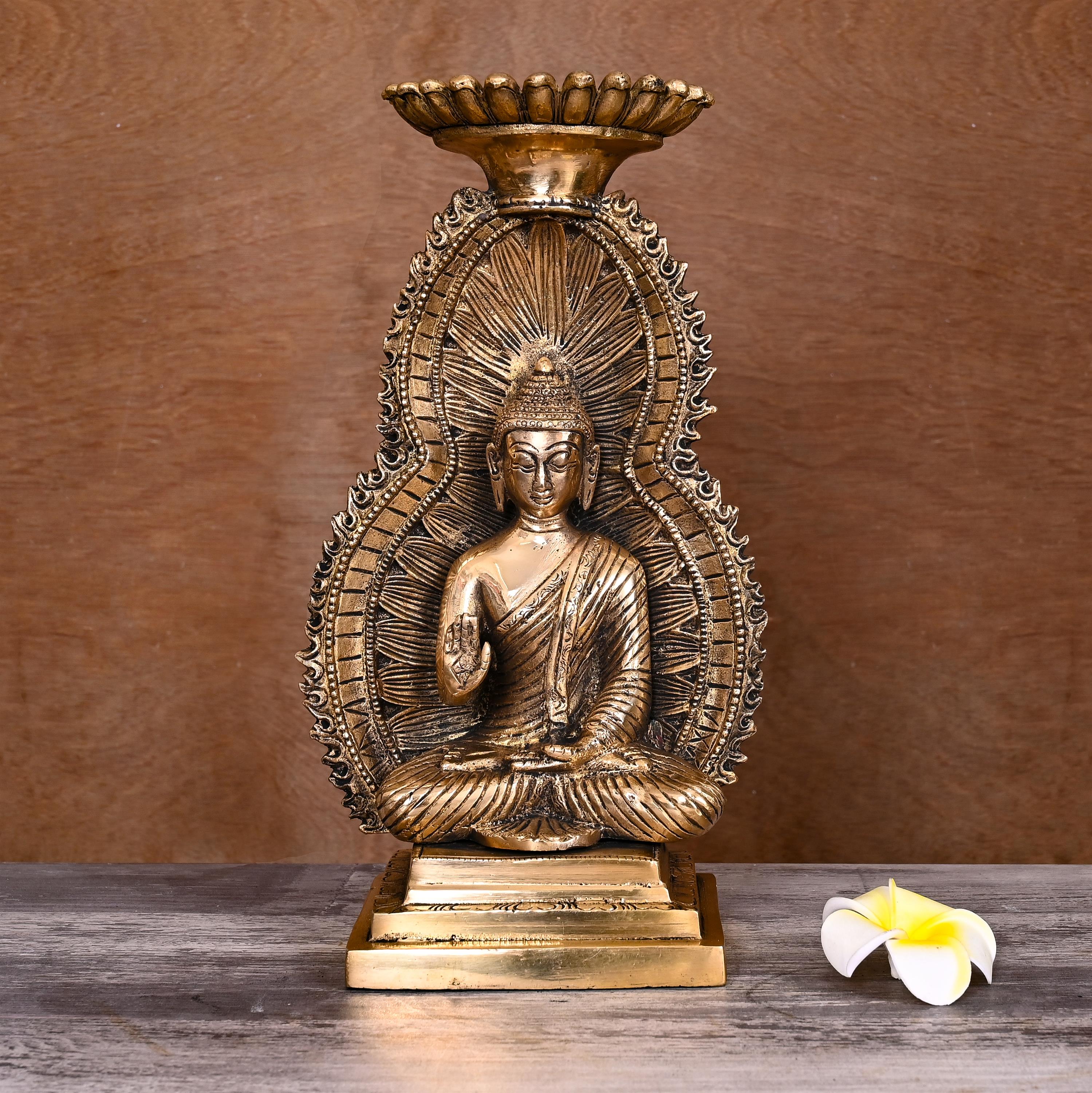 Brass Gautam Buddha Candle Holder (11.8 Inch)