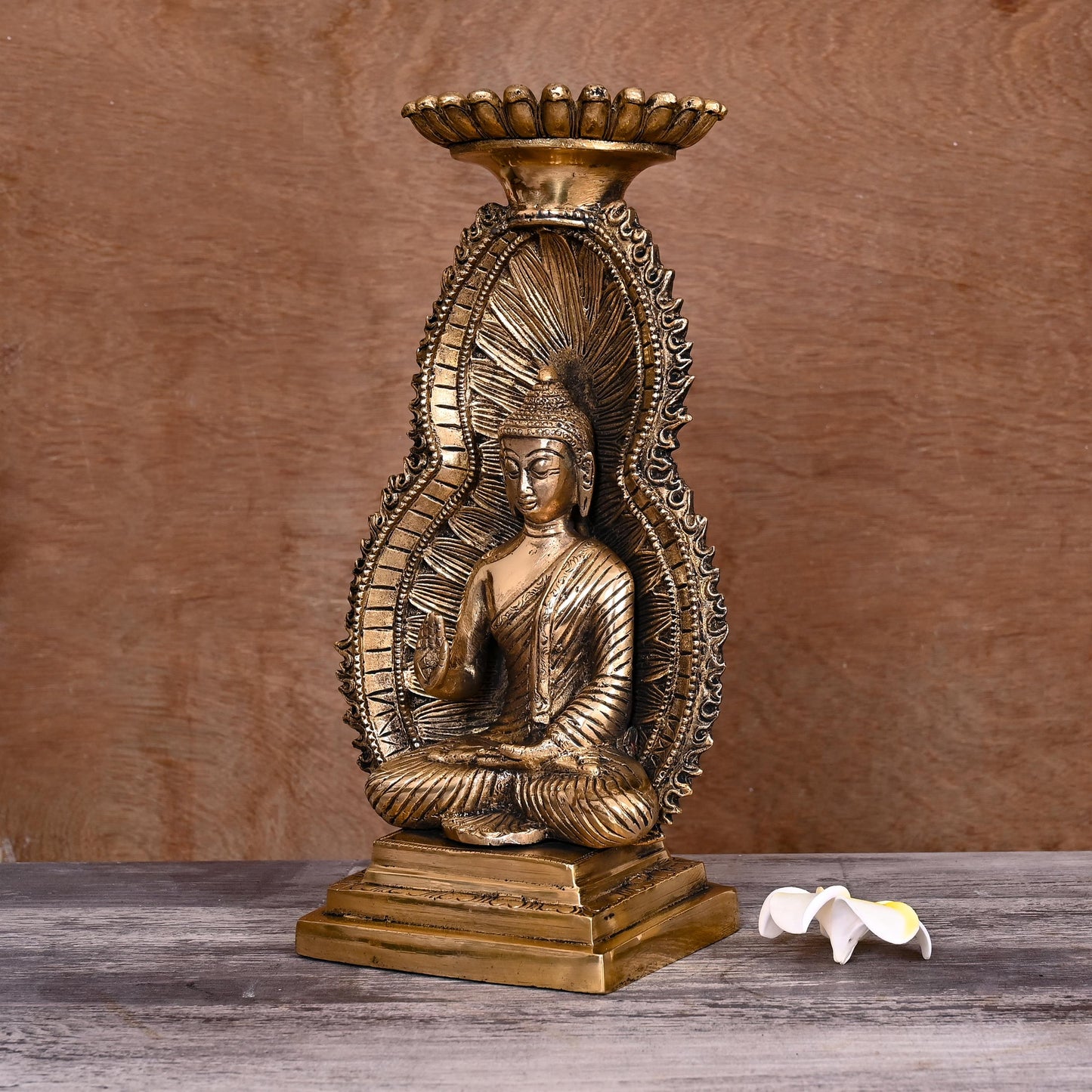 Brass Gautam Buddha Candle Holder (11.8 Inch)