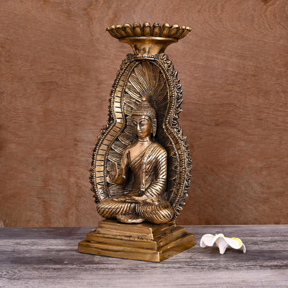 Brass Gautam Buddha Candle Holder (11.8 Inch)