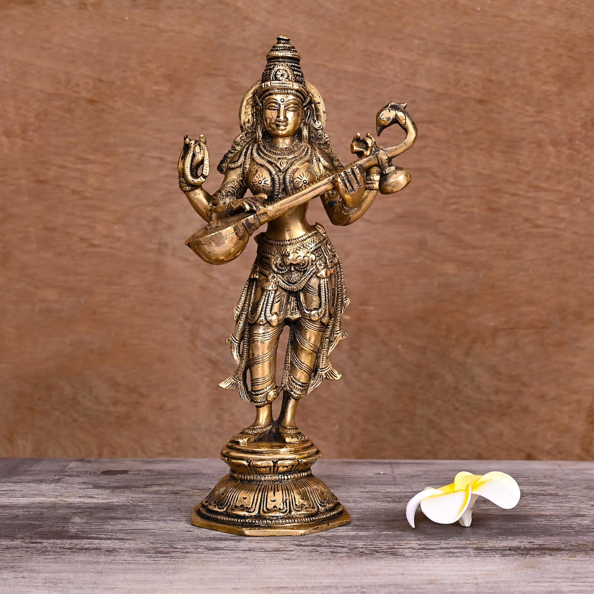 BRASS STANDING GODDESS SARASWATI IDOL (10")