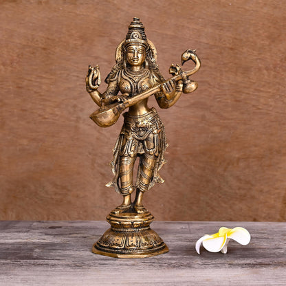 BRASS STANDING GODDESS SARASWATI IDOL (10")