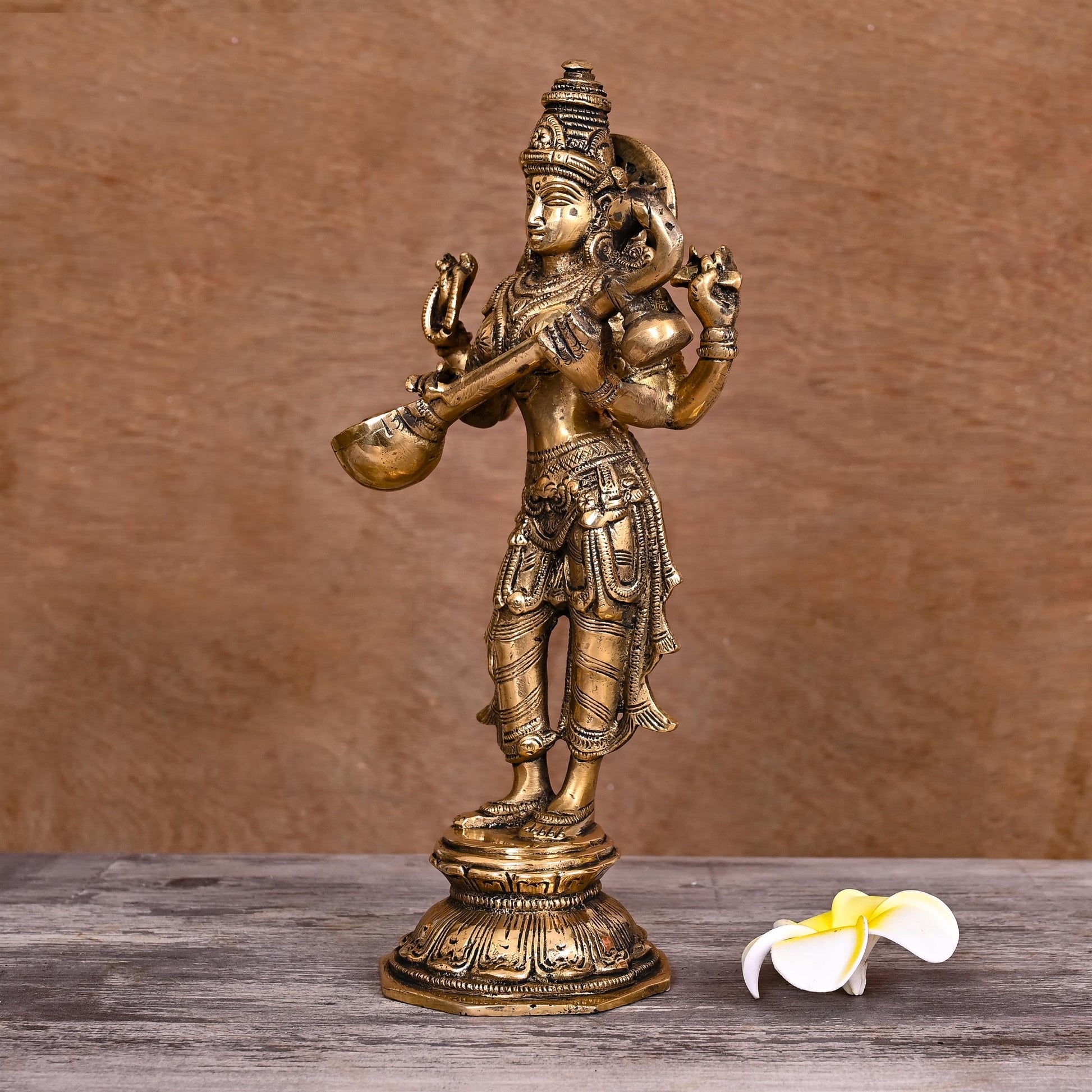 BRASS STANDING GODDESS SARASWATI IDOL (10")