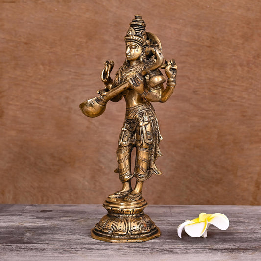 BRASS STANDING GODDESS SARASWATI IDOL (10")