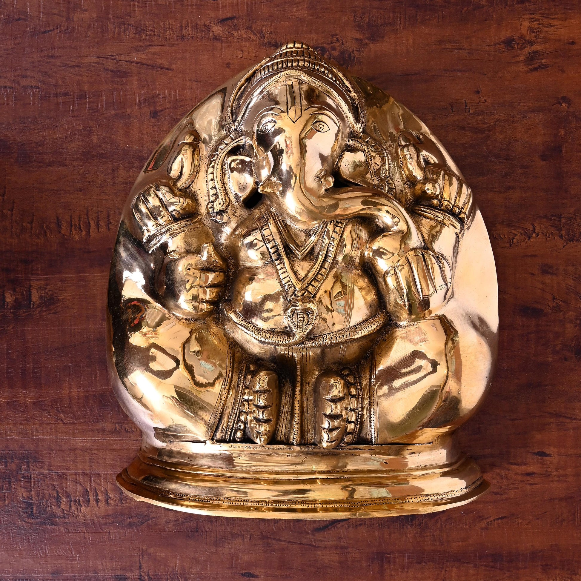 Brass Coconut Shape Ganesha Wall Hanging (13.5 Inch)