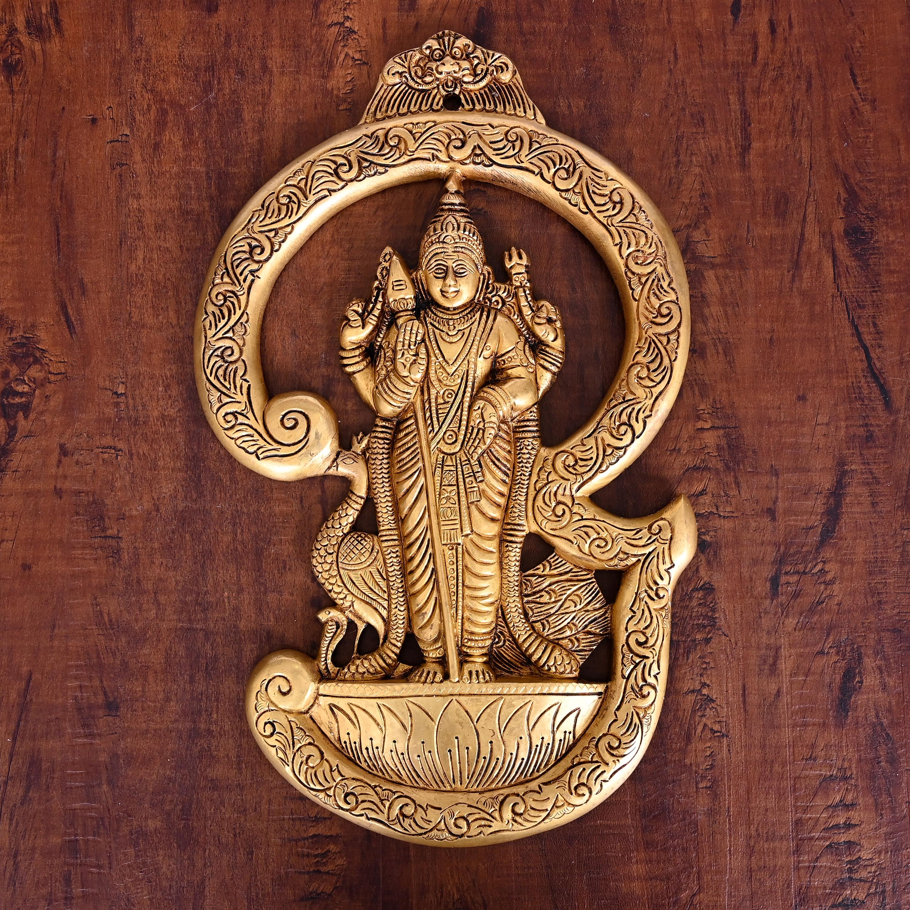 Brass Lord Murugan/Kartikeya Wall Hanging (13.5 Inch)
