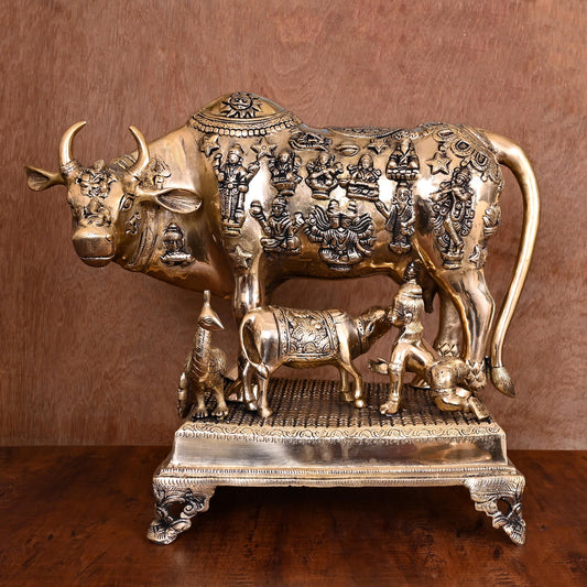 Brass Cow With Calf & Laddu Gopal Idol (16.5 Inch)