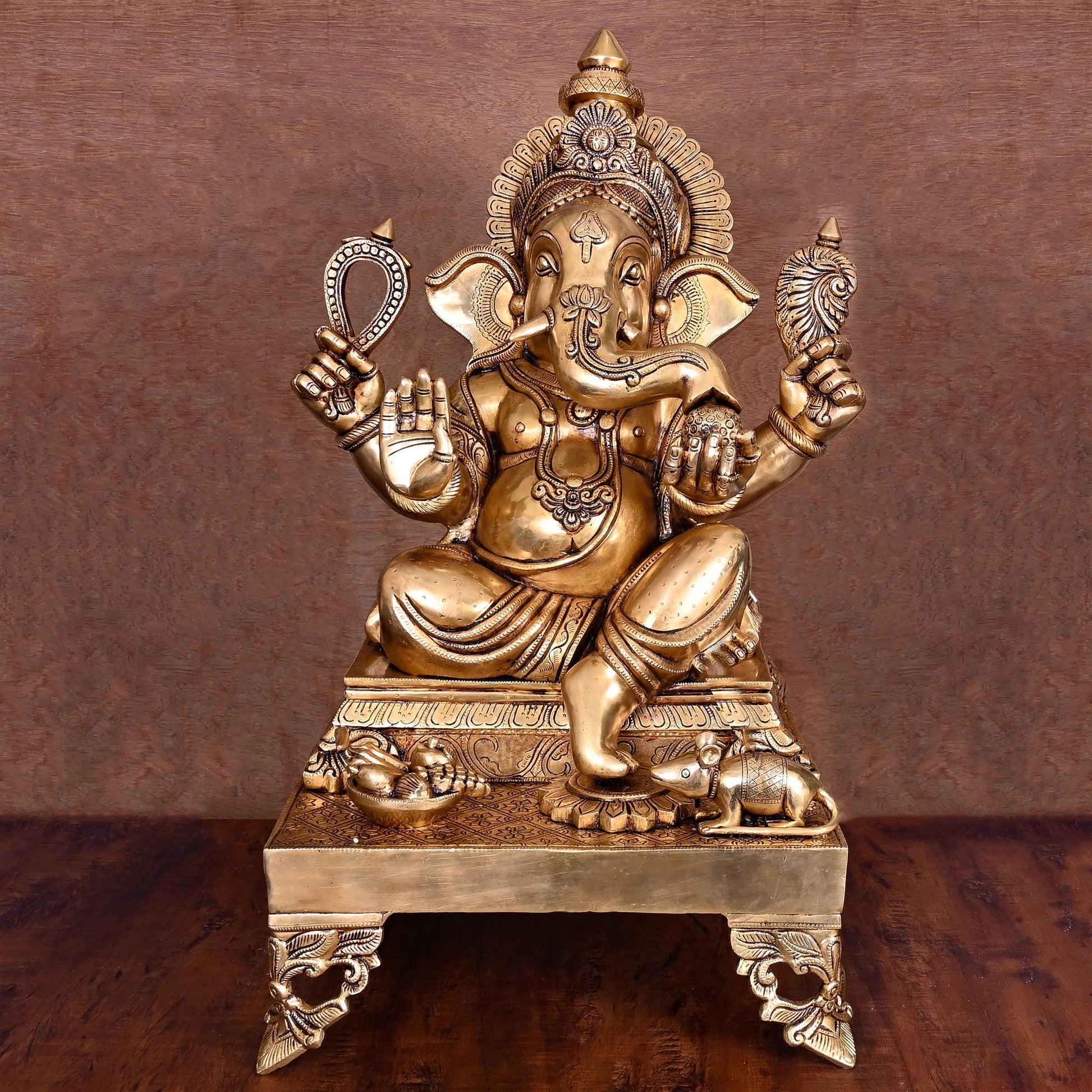 Brass Superfine Chowki Ganesha Statue (26 Inch)