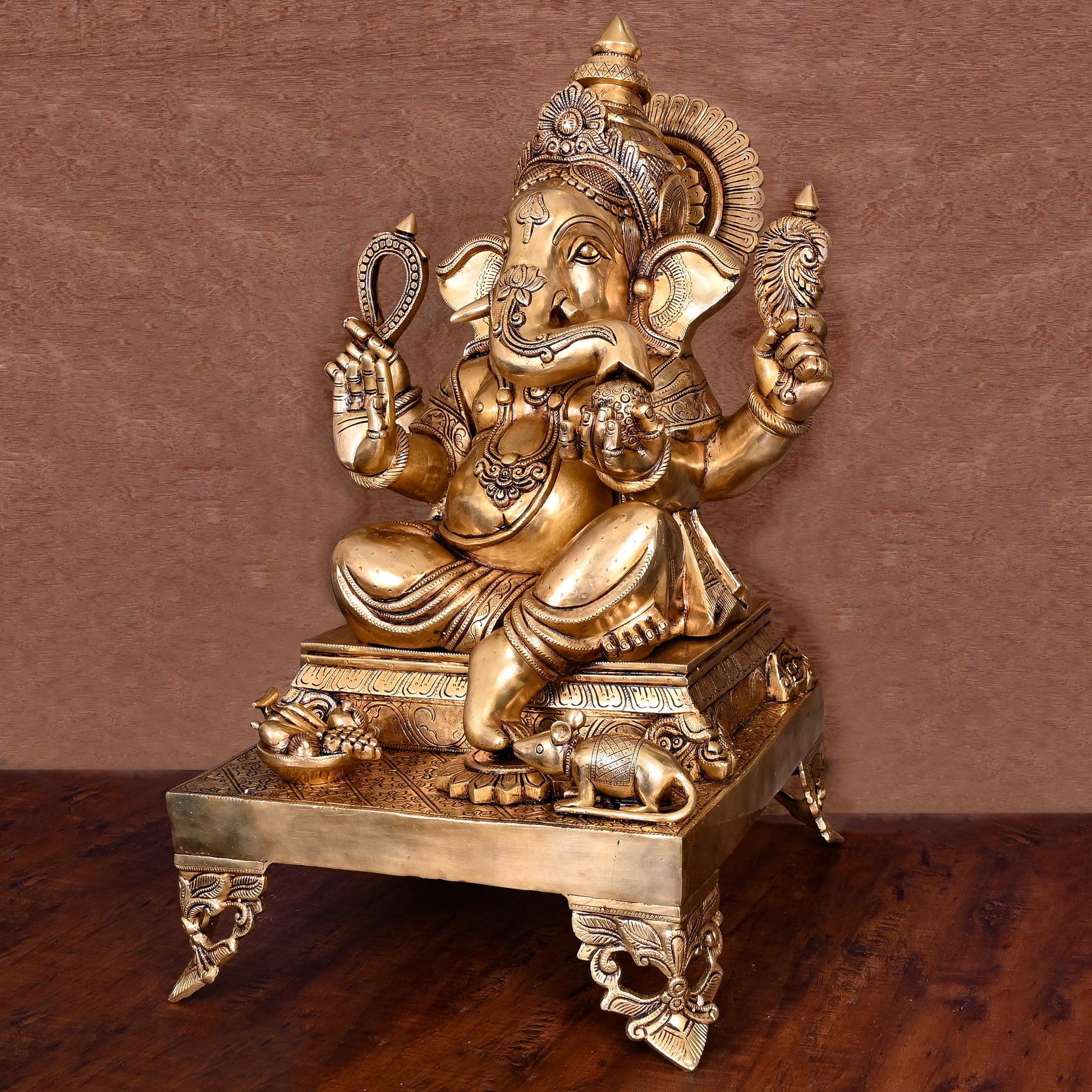 Brass Superfine Chowki Ganesha Statue (26 Inch)