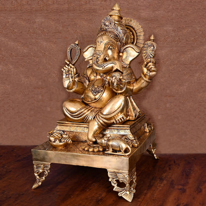 Brass Superfine Chowki Ganesha Statue (26 Inch)