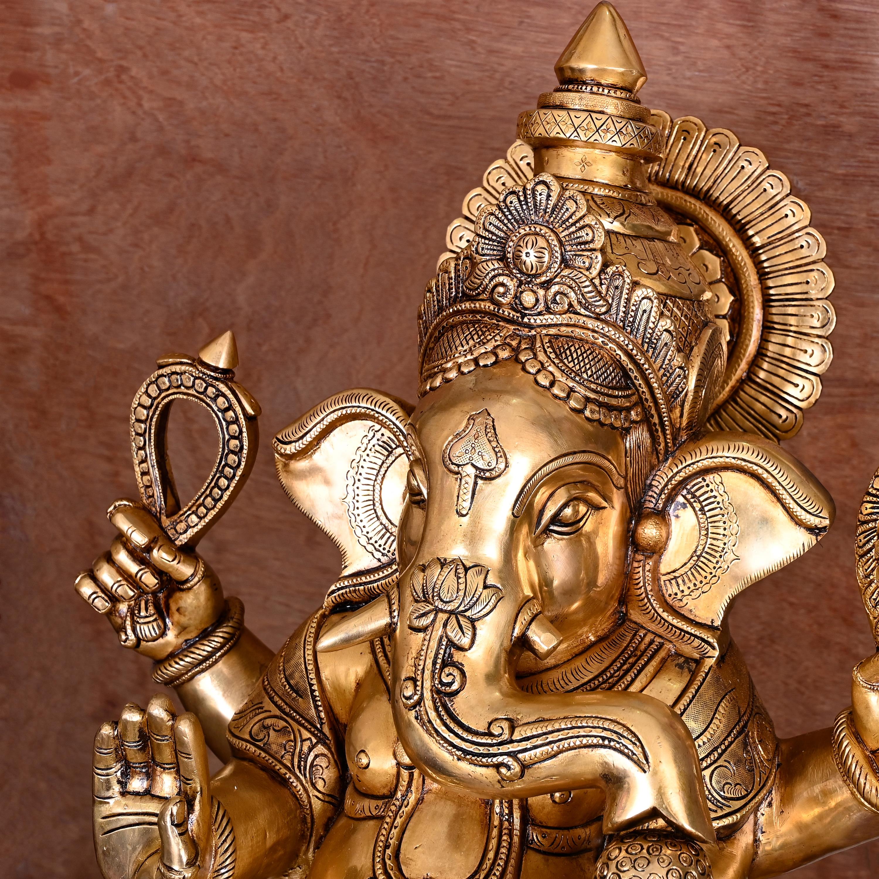 Brass Superfine Chowki Ganesha Statue (26 Inch)