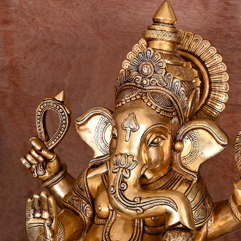 Brass Superfine Chowki Ganesha Statue (26 Inch)