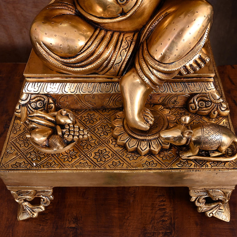 Brass Superfine Chowki Ganesha Statue (26 Inch)