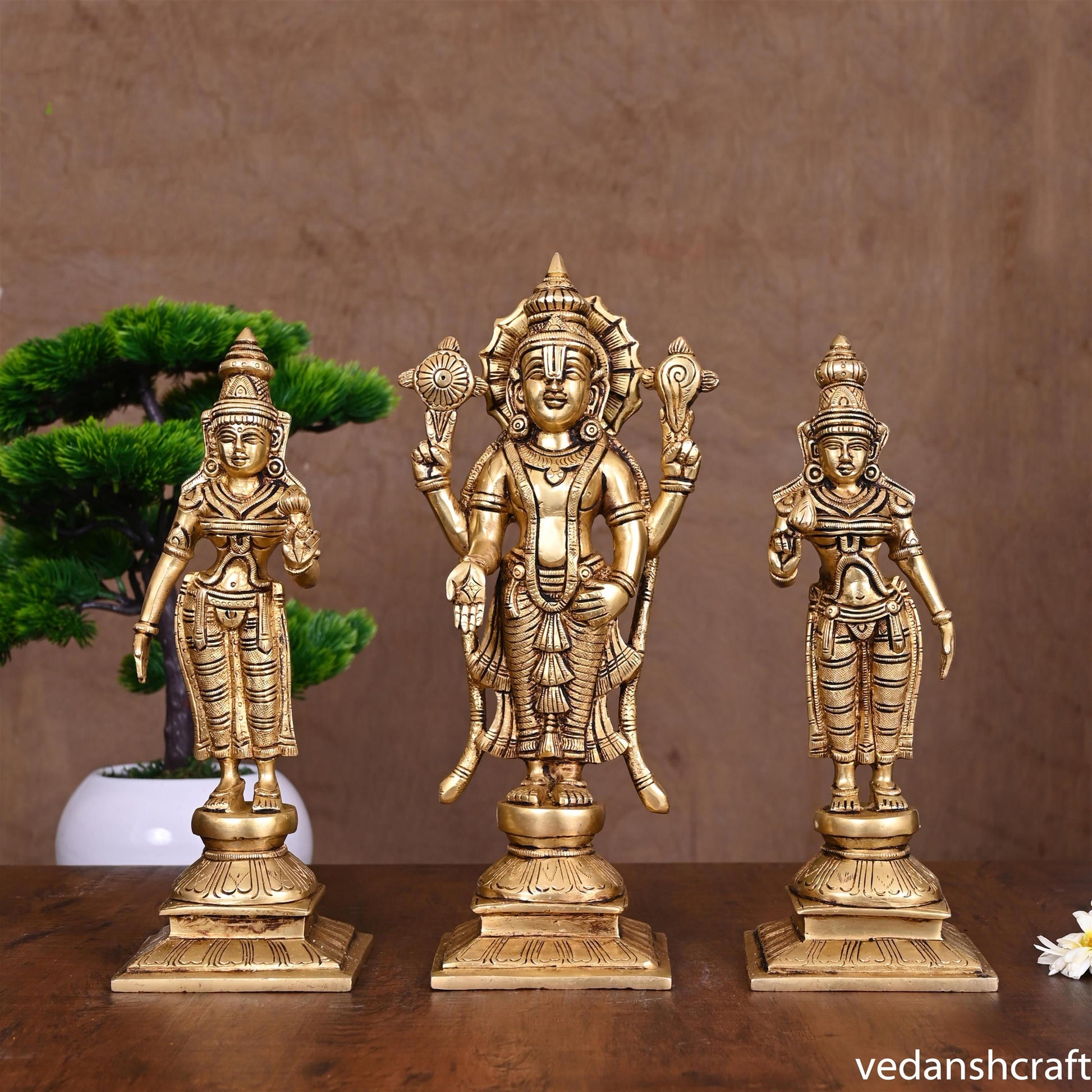 BRASS LORD BALAJI WITH SRI DEVI AND BHUDEVI SET (11.2")
