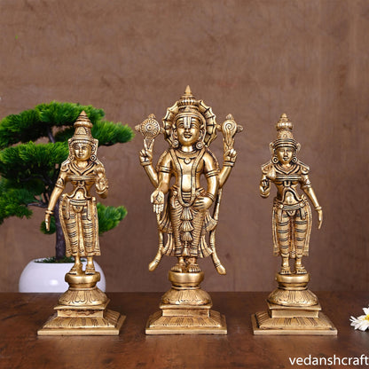 BRASS LORD BALAJI WITH SRI DEVI AND BHUDEVI SET (11.2")