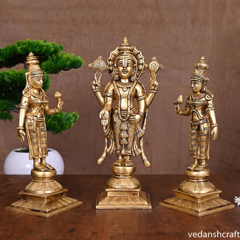 BRASS LORD BALAJI WITH SRI DEVI AND BHUDEVI SET (11.2")