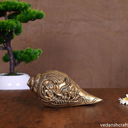 Brass Lord Vishnu And Lakshmi Conch (3.8 Inch)