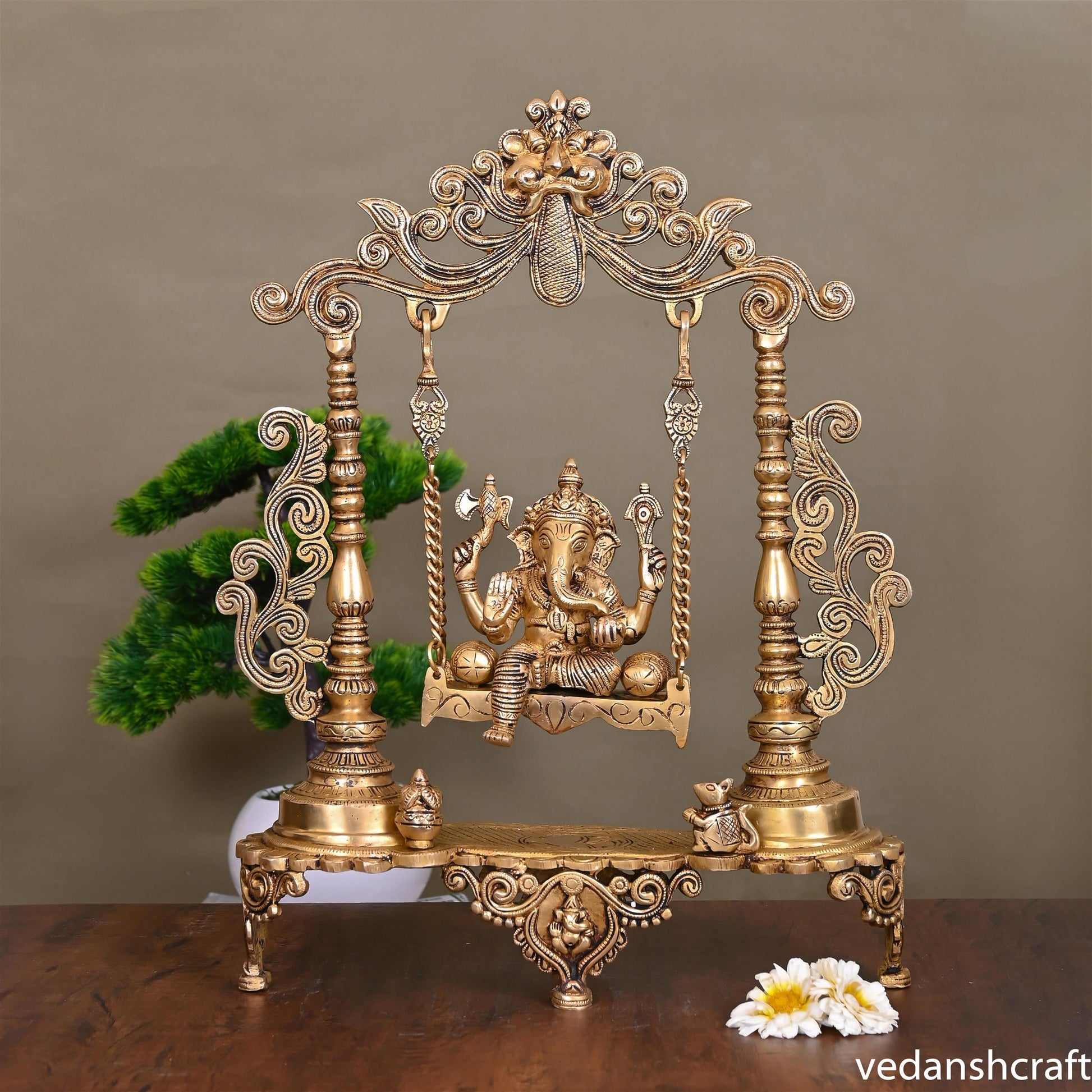 Brass Ganesha On Swing/Jhula (18.5 Inch)