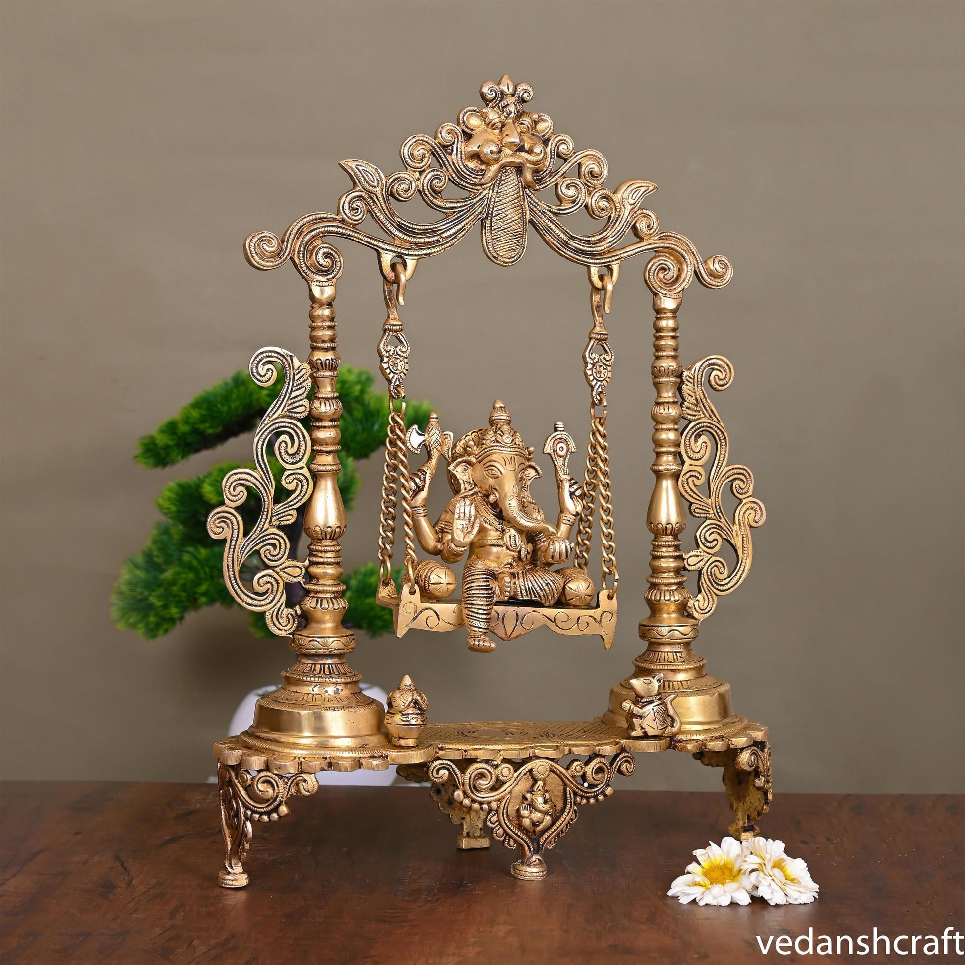 Brass Ganesha On Swing/Jhula (18.5 Inch)
