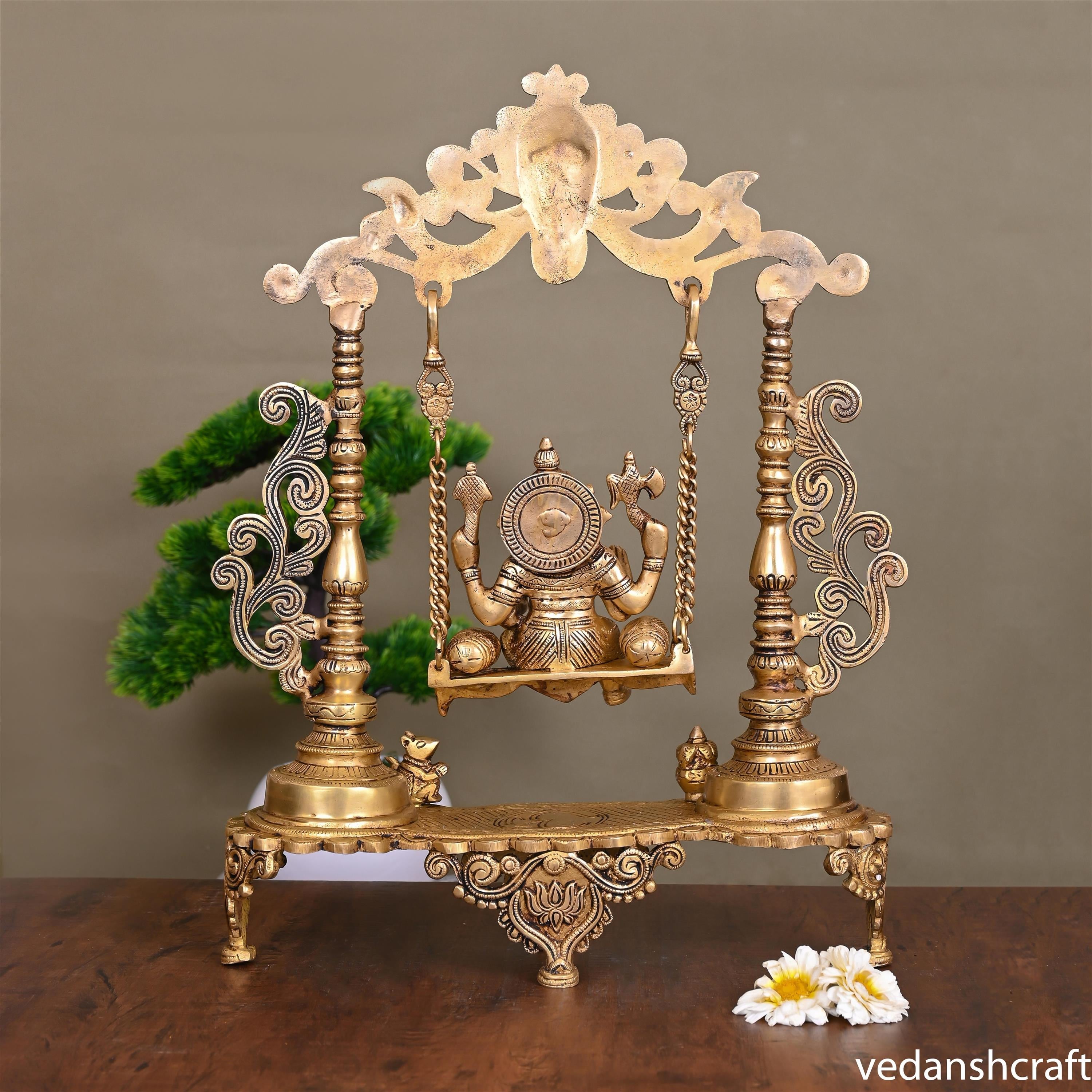 Brass Ganesha On Swing/Jhula (18.5 Inch)