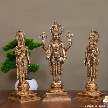 Brass Superfine Lord Balaji With Sri Devi And Bhudevi Idols Set