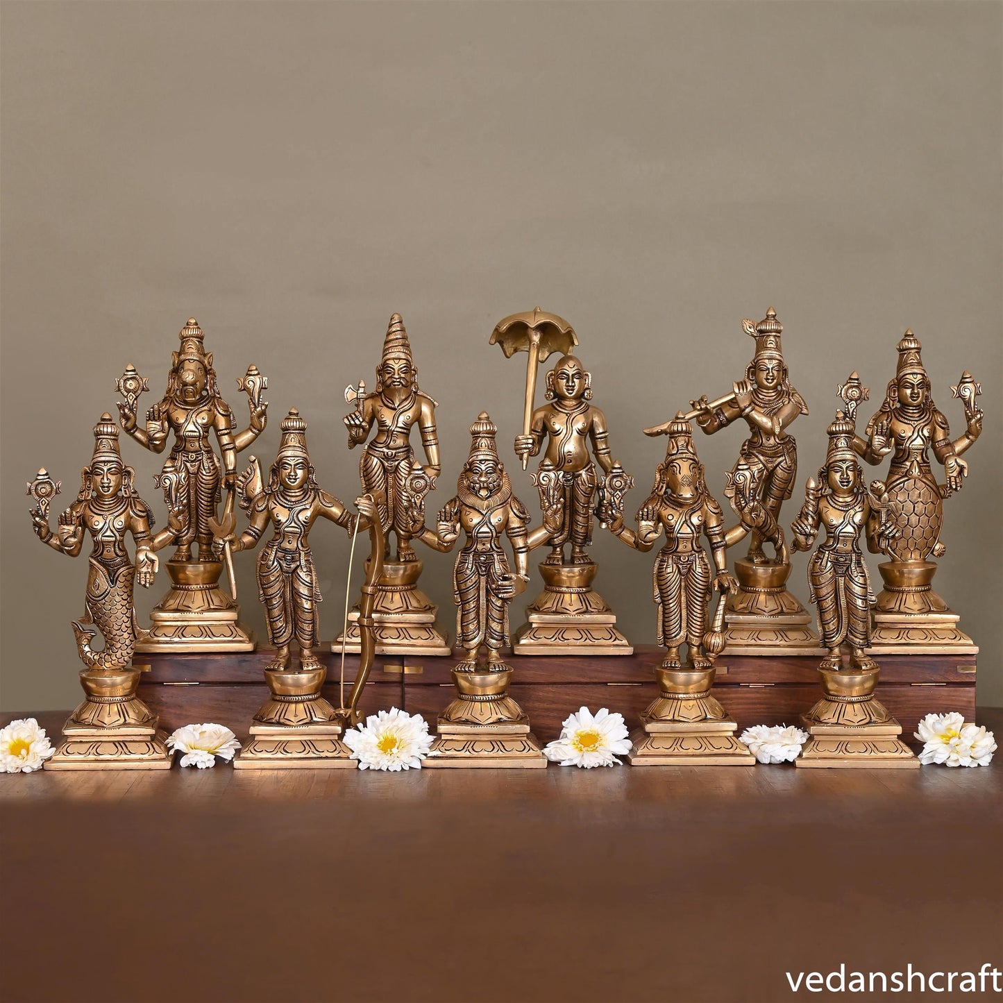 Brass Superfine Dashavatara /Vishnu Avatars Statue Set (10 Inch)