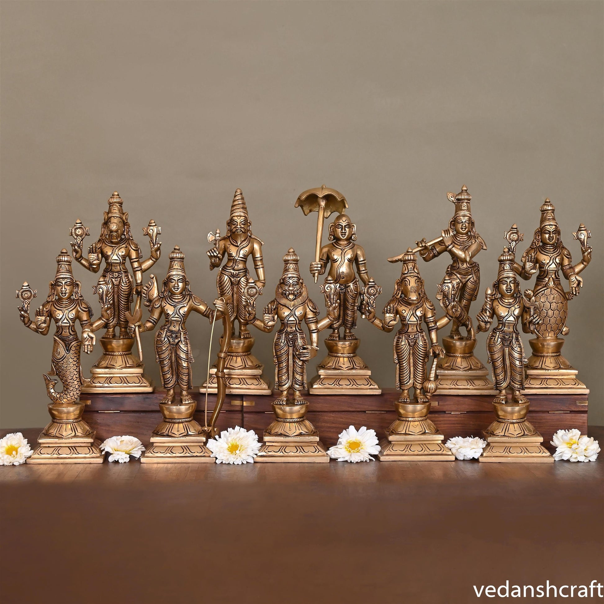 Brass Superfine Dashavatara /Vishnu Avatars Statue Set (10 Inch)