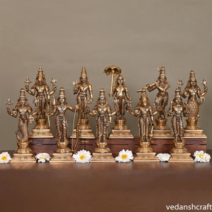 Brass Superfine Dashavatara /Vishnu Avatars Statue Set (10 Inch)