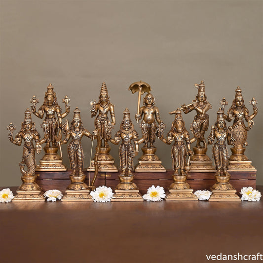 Brass Superfine Dashavatara /Vishnu Avatars Statue Set (10 Inch)