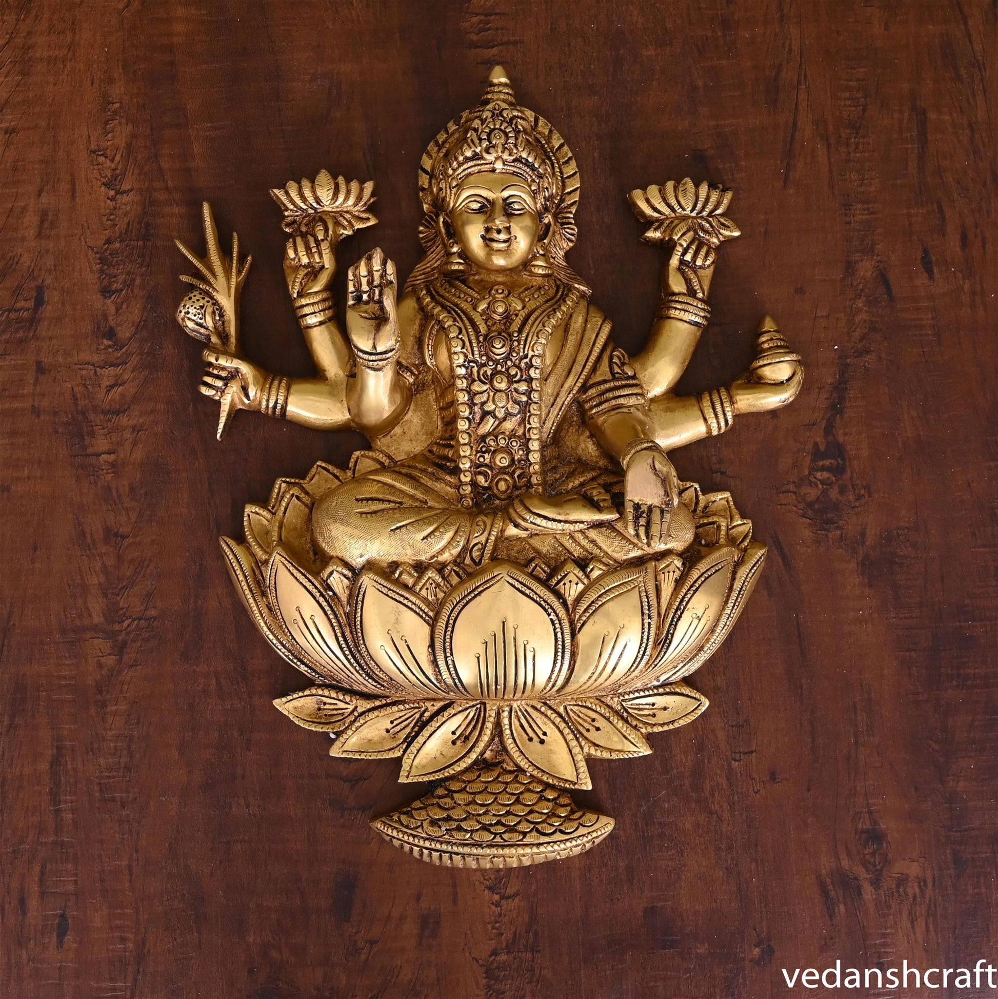 Brass Goddess Lakshmi Wall Hanging (13 Inch)