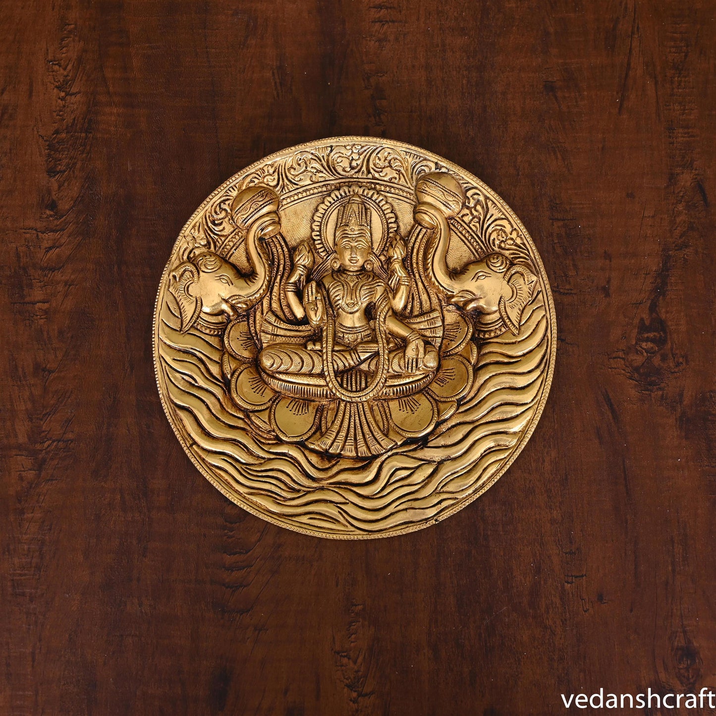 Brass Gaja Lakshmi Wall Hanging Plate (7.5 Inch)