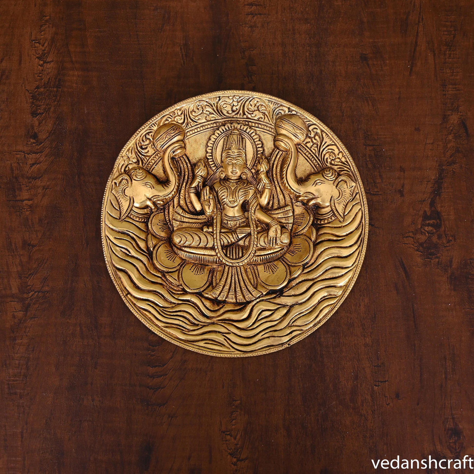 Brass Gaja Lakshmi Wall Hanging Plate (7.5 Inch)