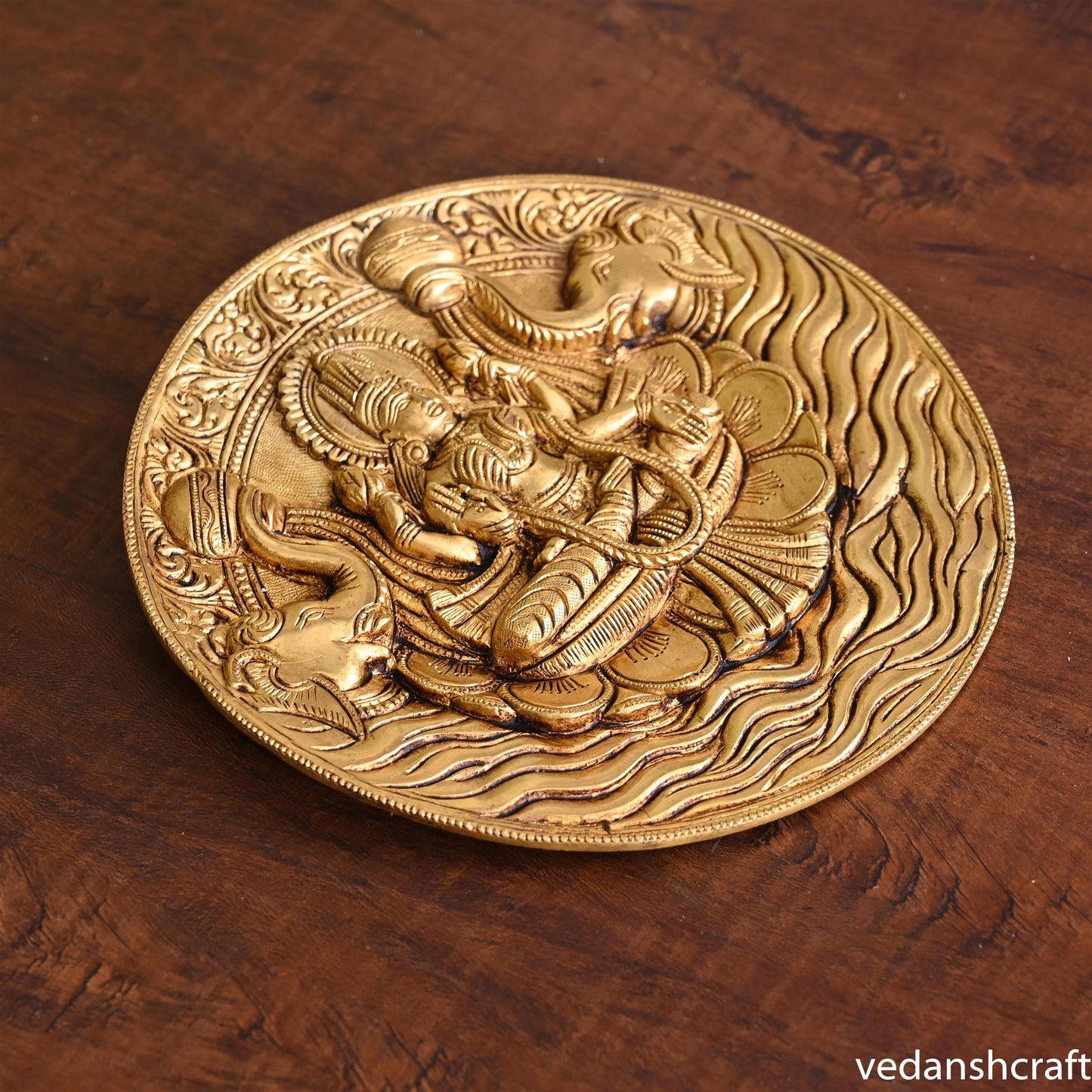 Brass Gaja Lakshmi Wall Hanging Plate (7.5 Inch)